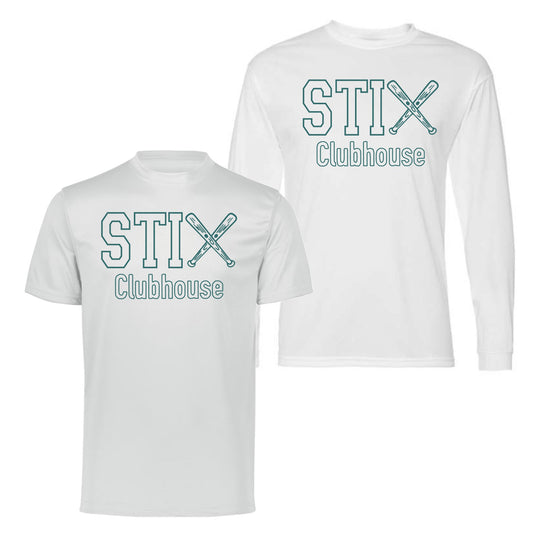 Teal Iced Out STIX Clubhouse Softball Tee, White STIX Softball Tshirt, STIX Softball Long Sleeve