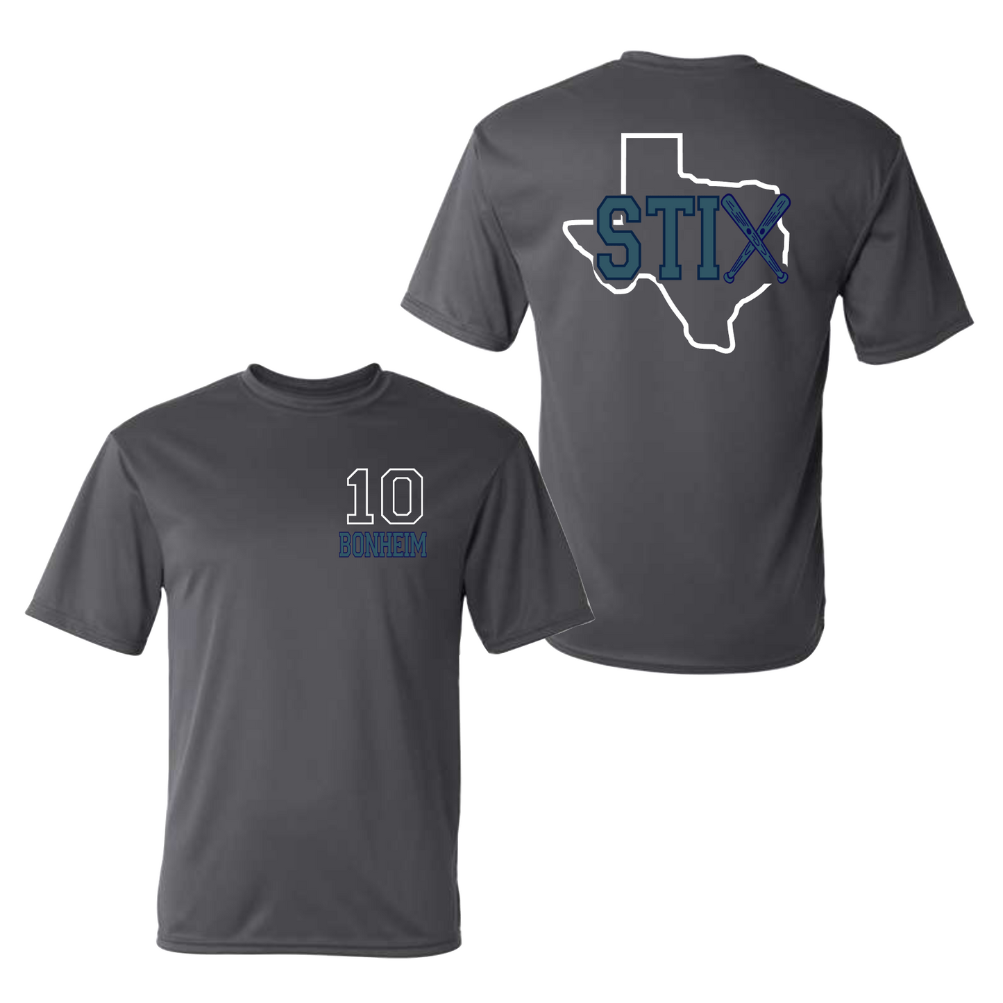 Name/Number Texas STIX Clubhouse Softball Tee, STIX Softball Tshirt, STIX Softball Graphite Shirt