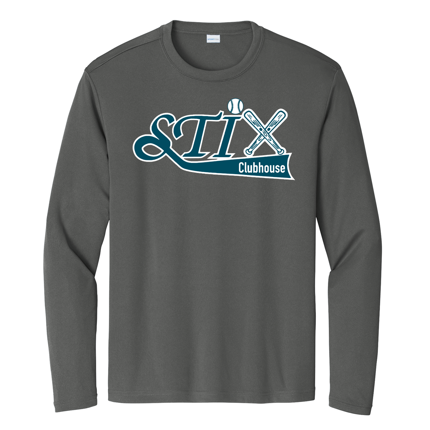 Dark Grey Stix Clubhouse Softball Tee, Long Sleeve STIX Softball Shirt, Stix Sportek Shirt