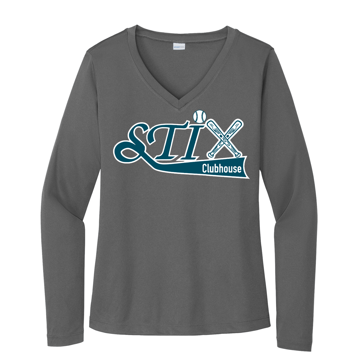 Dark Grey Stix Clubhouse Softball Tee, Long Sleeve STIX Softball Shirt, Stix Sportek Shirt