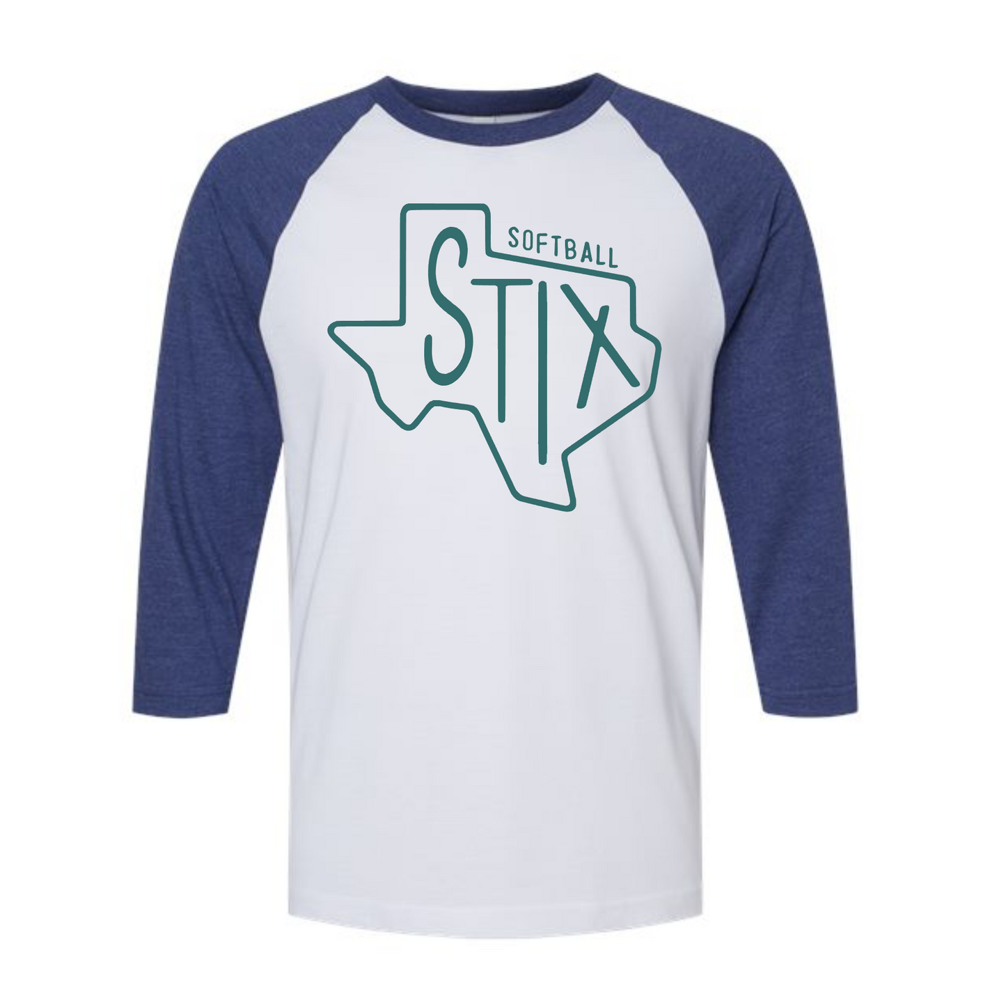 Navy Raglan Stix Softball Shirt, Long Sleeve STIX Softball Shirt, Texas Stix Shirt