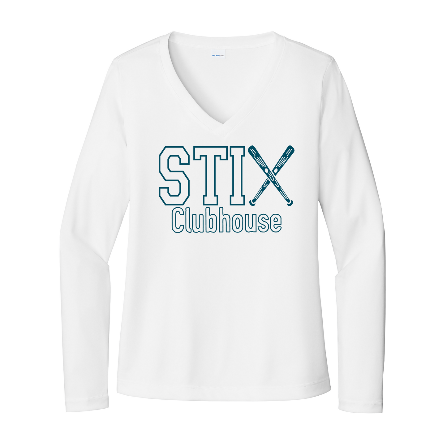 Teal Iced Out STIX Clubhouse Softball Tee, White STIX Softball Tshirt, STIX Softball Long Sleeve