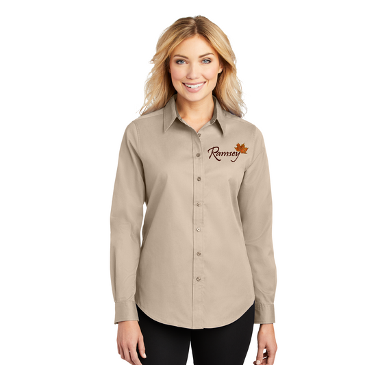 Ramsey Womens Button Down Shirt, Ramsey Funeral Home Long Sleeve Shirt