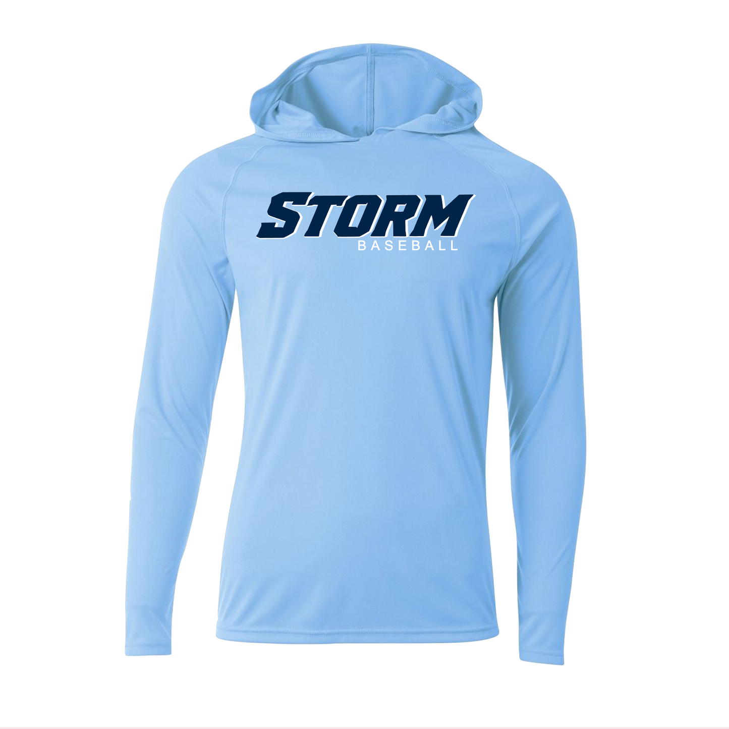 Hutto Storm Hooded Shirt, Hutto Storm Baseball Tee, Long Sleeve Hooded Storm Baseball