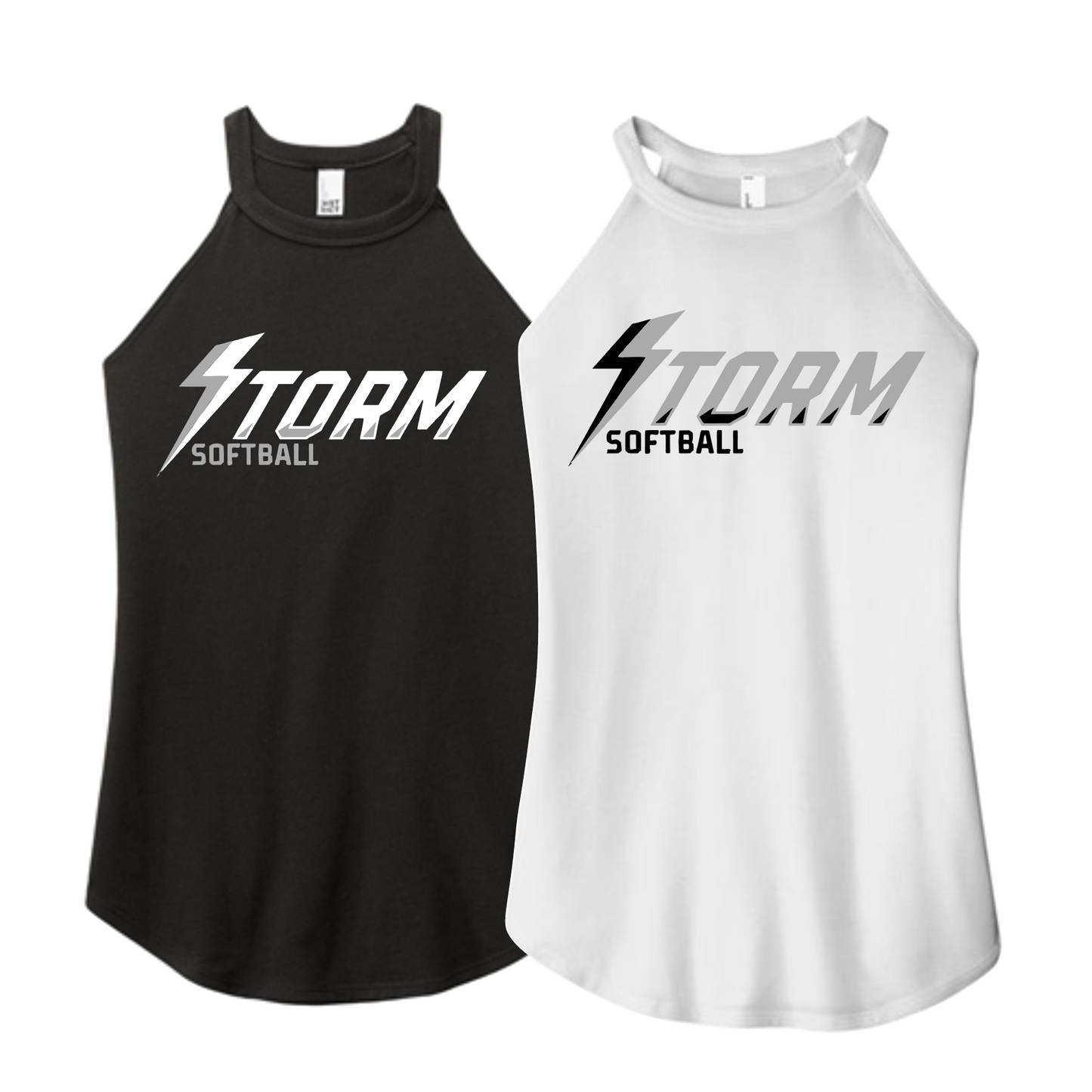 Storm Softball Rocker White Tank Top, Women's Rocker Tank, Black Storm Softball Tank Top, District Tank