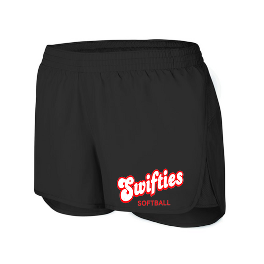 Black Swifties Softball Womens Shorts, Swifties Softball Shorts, Ladies Swifties Softball Running Shorts