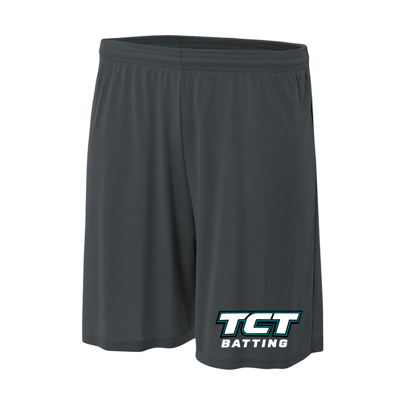Charcoal shorts with TCT Batting logo on a white background