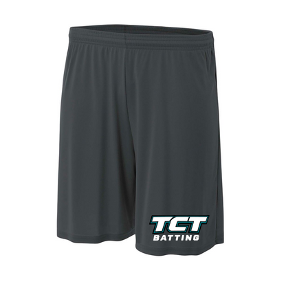 Charcoal shorts with TCT Batting logo on a white background