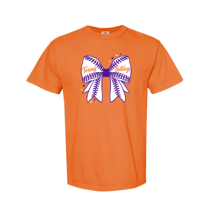 Texas Bulldogs Mom Baseball Bow Tee | Game Day Spirit Shirt