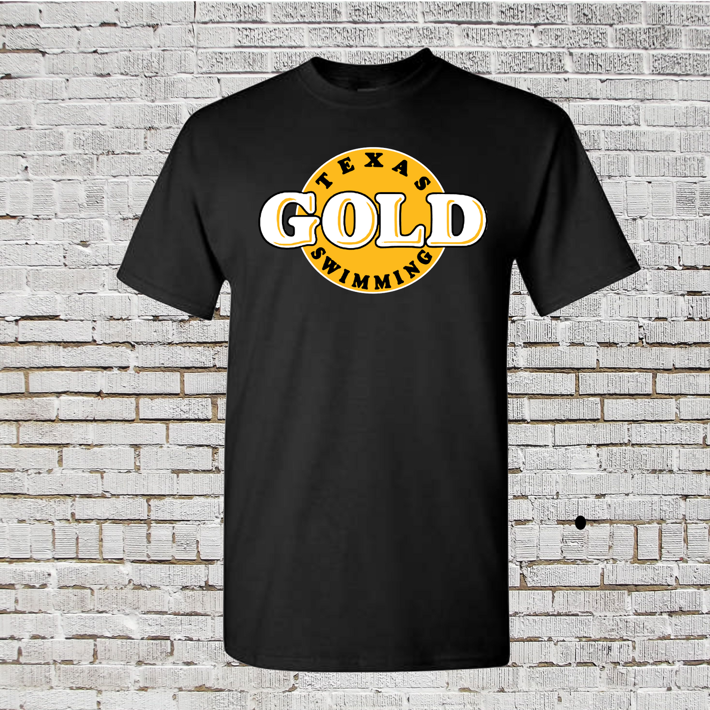 Texas Gold Bubble Logo Tshirt, Black Texas Gold Tee, Texas Gold Swimming Shirt