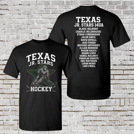 Texas Junior Stars Roster Shirt, Black 14A Roster Shirt, Hockey Team Shirt