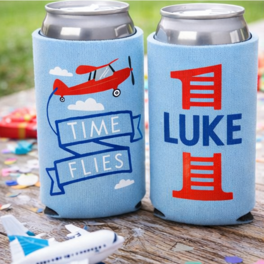 Vintage Airplane Birthday Favor: Personalized Kids' Party Can Cooler Time Flies