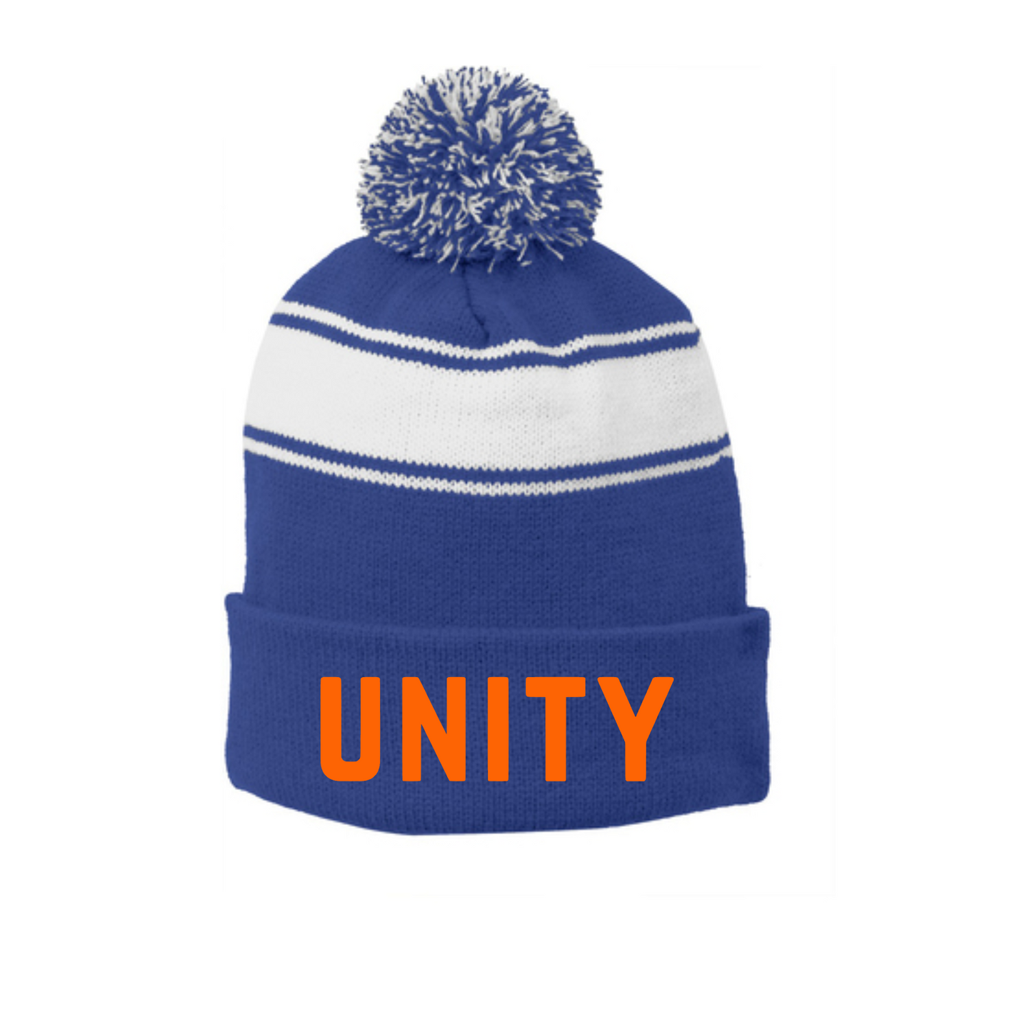 Royal Blue Unity Fastpitch Pom Pom Beanie - Unity Softball Striped Beanie