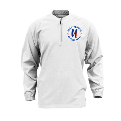 White Long Sleeve Cage Jacket – Unity Fastpitch Central Texas Logo | Team Warm-Up Jacket