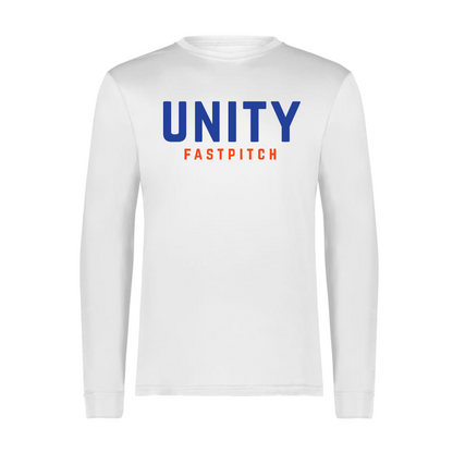 White DriFit Long Sleeve Unity Fastpitch Shirt – Logo | Performance Softball Training Tee
