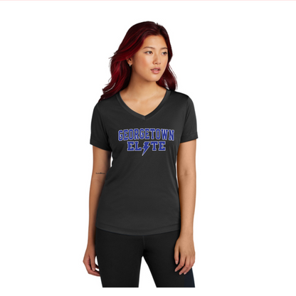 Drifit Vneck Georgetown Elite Blue, Women's Elite Tee, White Elite Top, Elite Allstars Spiritwear