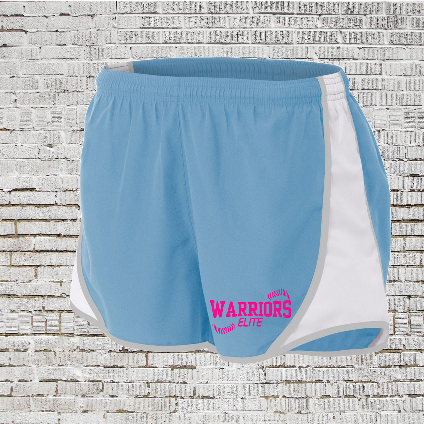 Warriors Elite Softball Shorts, Blue Running Shorts, Warriors Pink Logod Shorts