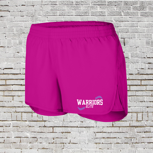 Warriors Elite Softball Shorts, Pink Running Shorts, Warriors Pink Logod Shorts