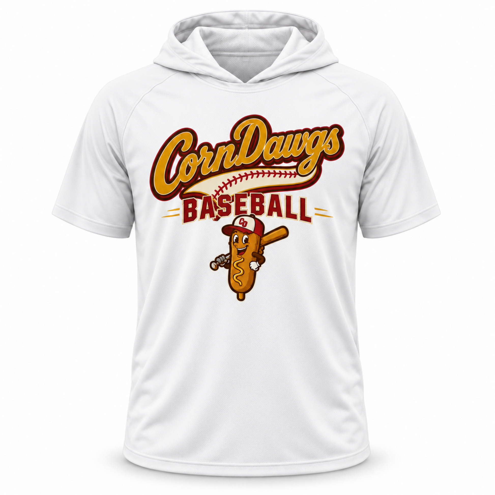 white hooded corndawgs baseball tee