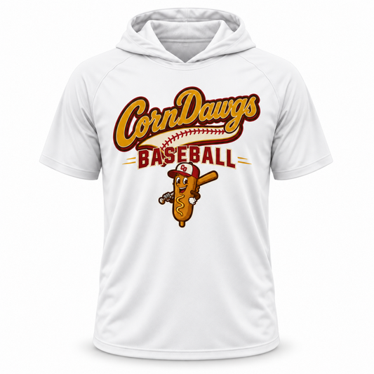 white hooded corndawgs baseball tee