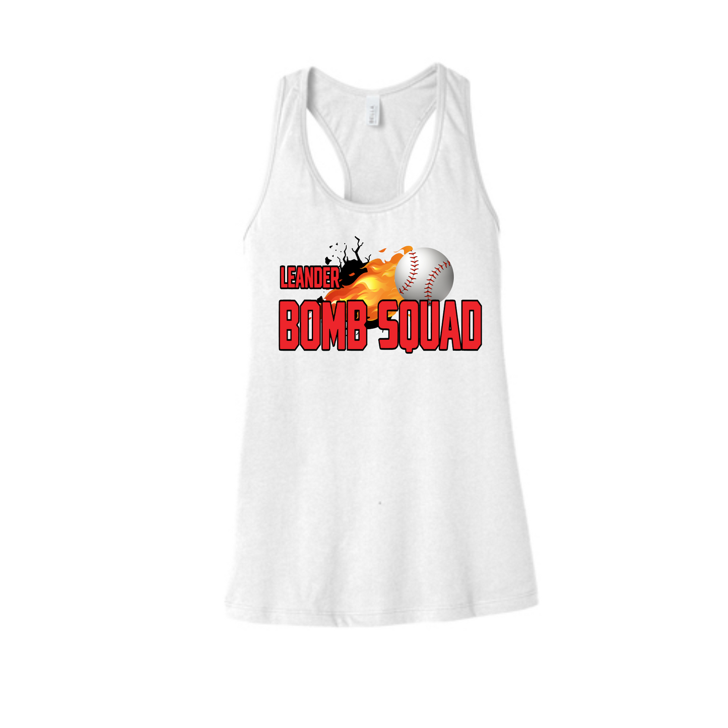 Leander Bomb Squad Baseball Tank Top, Women's Red Tank, Red Bomb Squad Tank Top, Bella and Canvas Racerback Tank