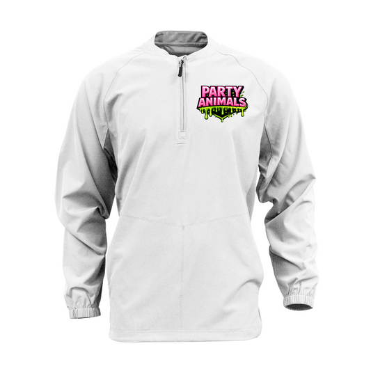 Long Sleeve White Cage Jacket – Party Animals Baseball Logo | Team Warm-Up Top