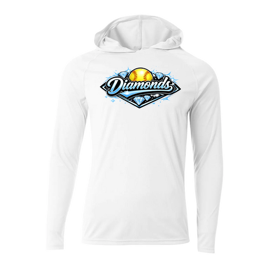 White Diamonds Softball Long Sleeve Hooded Shirt | Team Hooded Tee