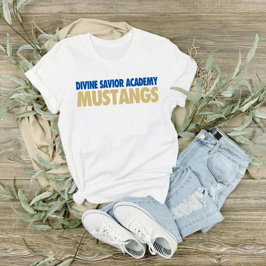 Divine Saviors Academy Tee, DSA Mustangs Shirt, White Divine Saviors Tee
