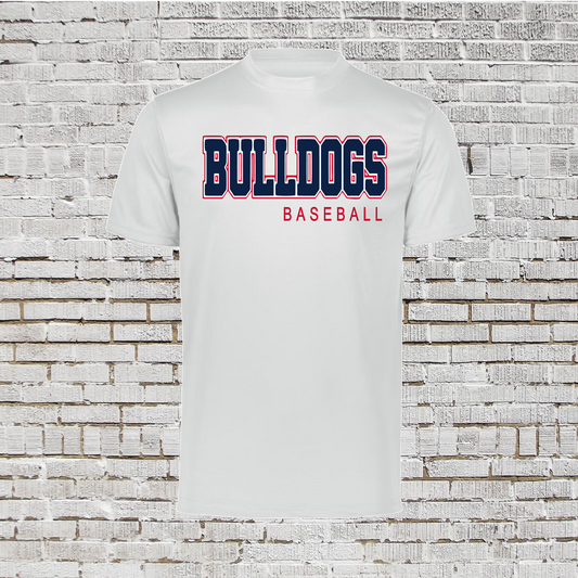 White Drifit Bulldogs Baseball Tshirt, Bulldogs Tee, Bulldogs Logo Shirt