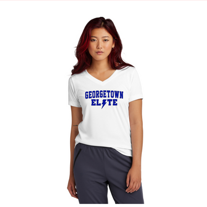 Drifit Vneck Georgetown Elite Blue, Women's Elite Tee, White Elite Top, Elite Allstars Spiritwear