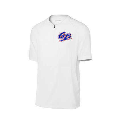 White t-shirt with a logo on a white background
