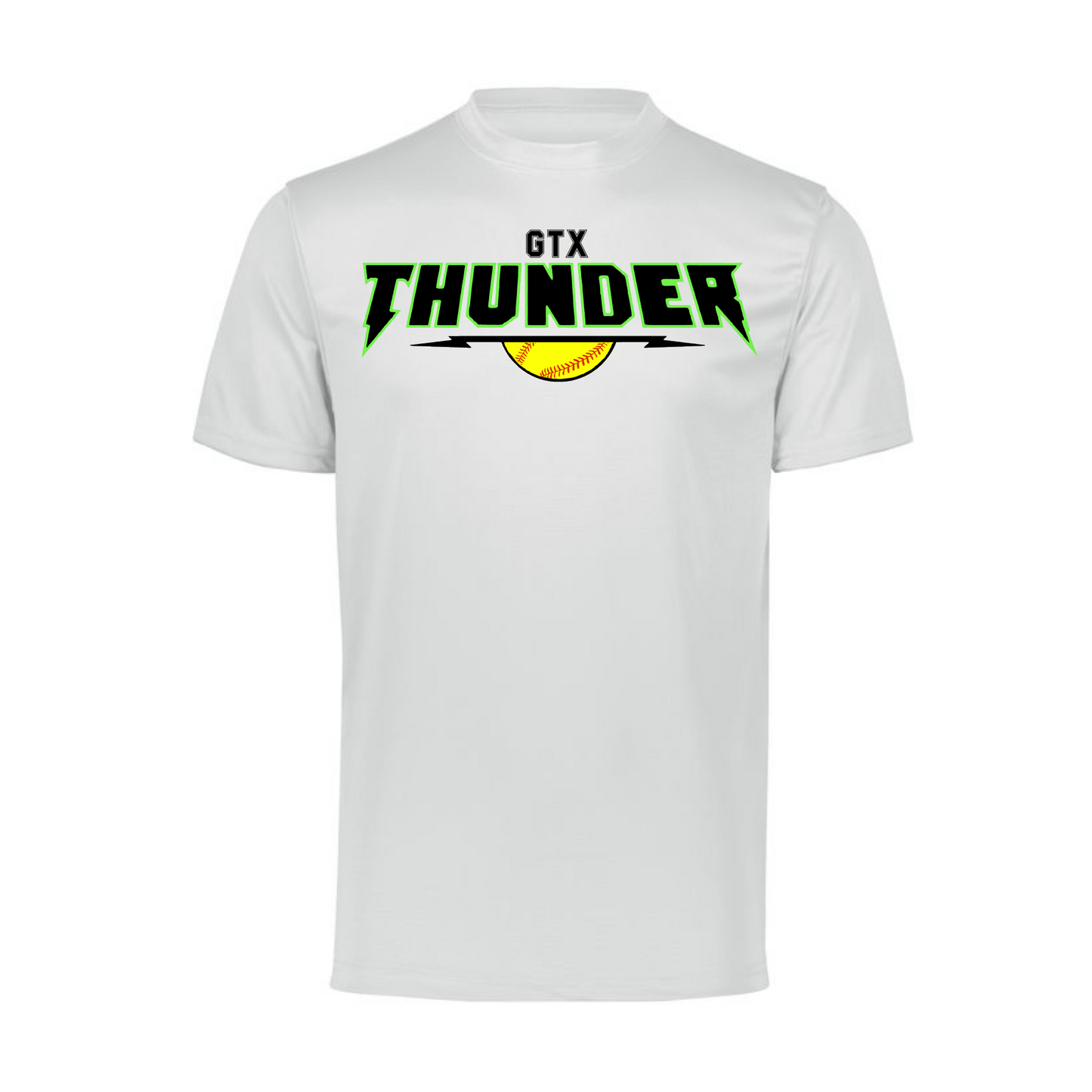 White Gtx Thunder Logo Softball Shirt, Georgetown Thunder Softball Tee, GTX Thunder Softball Shirt