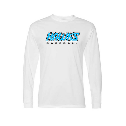 White Long Sleeve Hawks Baseball Tee, Baseball Hawks Shirt, Hawks Baseball Tee