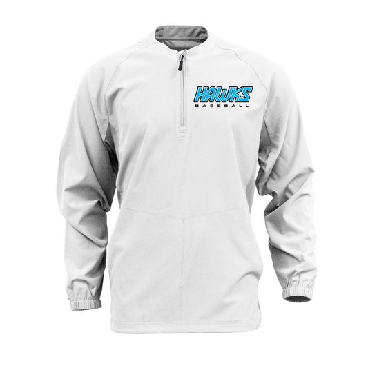 White Long Sleeve Cage Jacket – Hawks Baseball Logo | Team Warm-Up Jacket