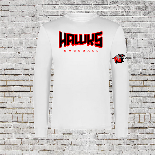 White Long Sleeve Hawks Baseball Tee, Baseball Hawks Shirt, Hawks Baseball Tee