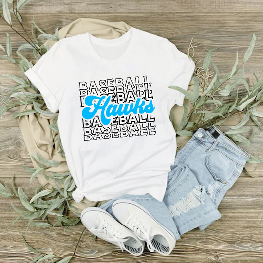 White Short Sleeve Hawks Baseball Tee, Baseball Hawks Shirt, Hawks Script Baseball Tee