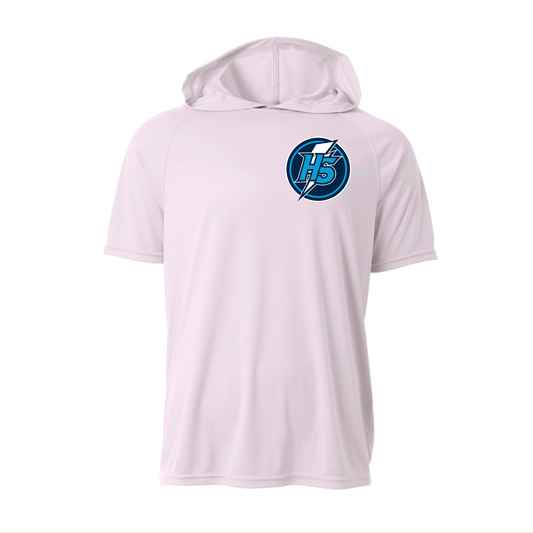 White Hooded Hutto Storm Shirt, Short Sleeve Hooded Tee, Hutto Storm Baseball Spiritwear