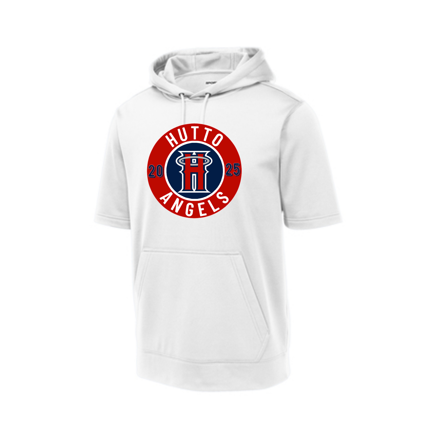 White Hutto Angels Fleece Hooded Shirt, Hutto Angels Logo Short Sleeve Hoodie, Angels Baseball Spiritwear