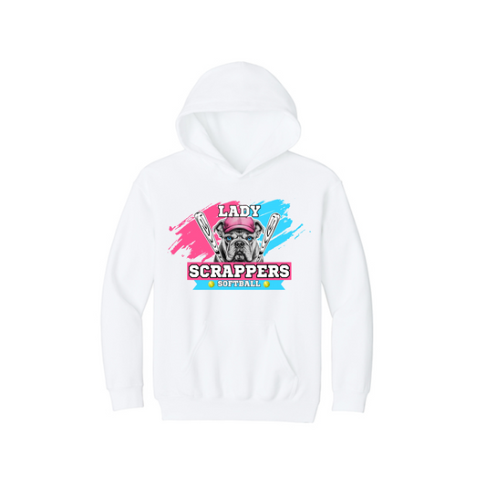 Lady Scrappers Hoodie, White Lady Scrappers Softball Hoodie, Scrappers Softball Sweatshirt