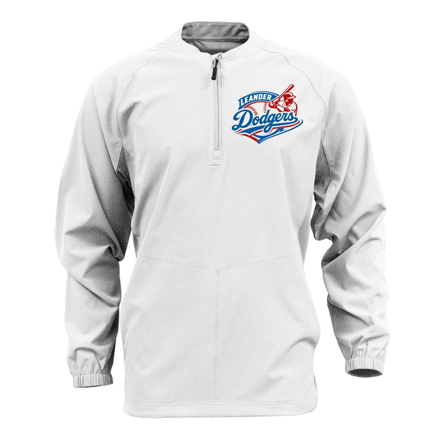Long Sleeve White Cage Jacket – Leander Dodgers Baseball Logo | Team Warm-Up Top