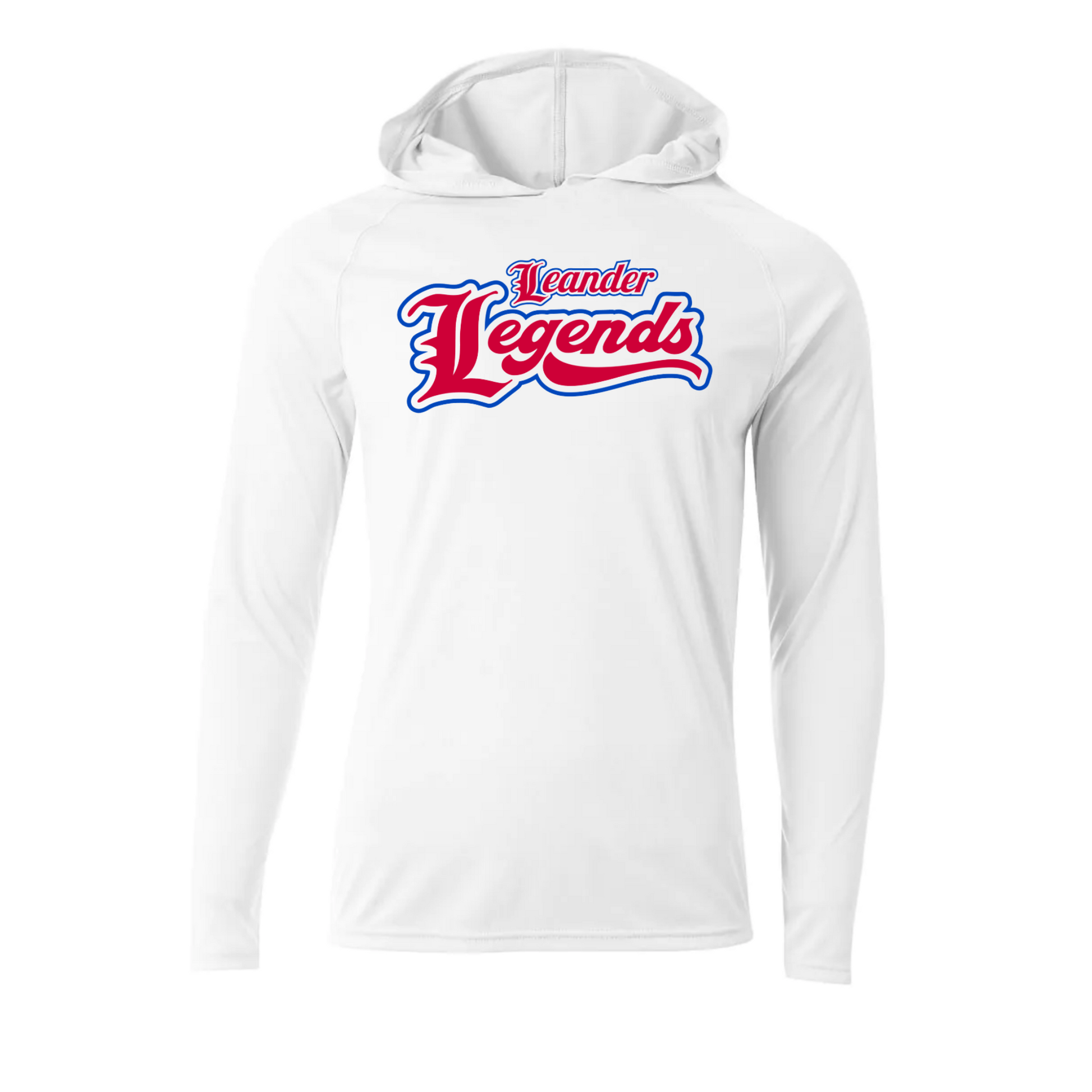 White hoodie with 'Alexander Legends' logo on a white background