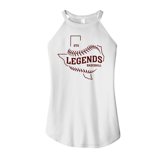 White GTX Legends Tank Top, Women's Tank, Rocker District Legends Baseball Sleeveless Shirt