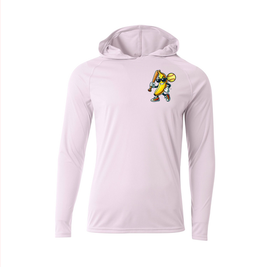 White Bananas Softball Logo'd Hooded Shirt, Bananas Softball Hooded Tee, Long Sleeve Hooded Bananas Spiritwear
