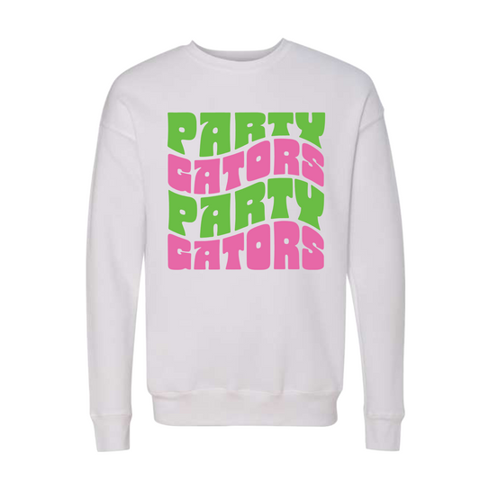 Party Gators Baseball White Fleece, Party Gators Baseball Sweatshirt, White Crewneck Sweatshirt