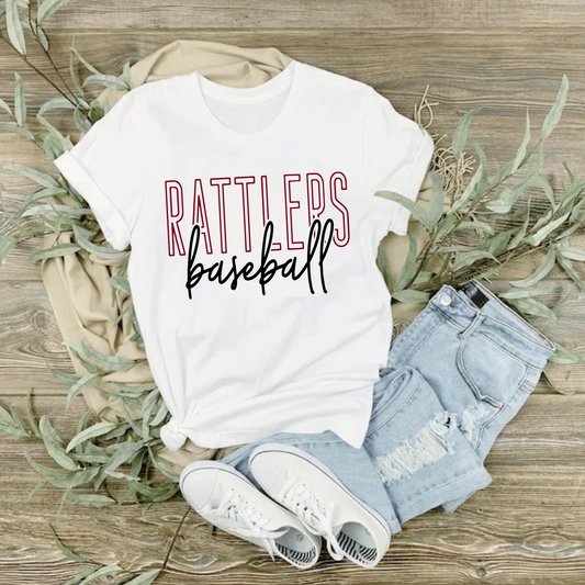 White Rattlers Baseball Tee, Bella and Canvas Rattlers Shirt, Rattlers Spirit Wear