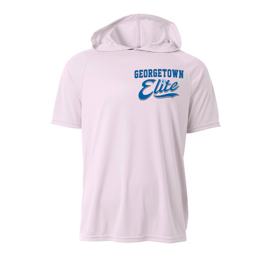 White Short Sleeve Georgetown Elite Hoodie Tee, Elite Allstars Spirit Wear, Elite Softball Hoodie Shirt