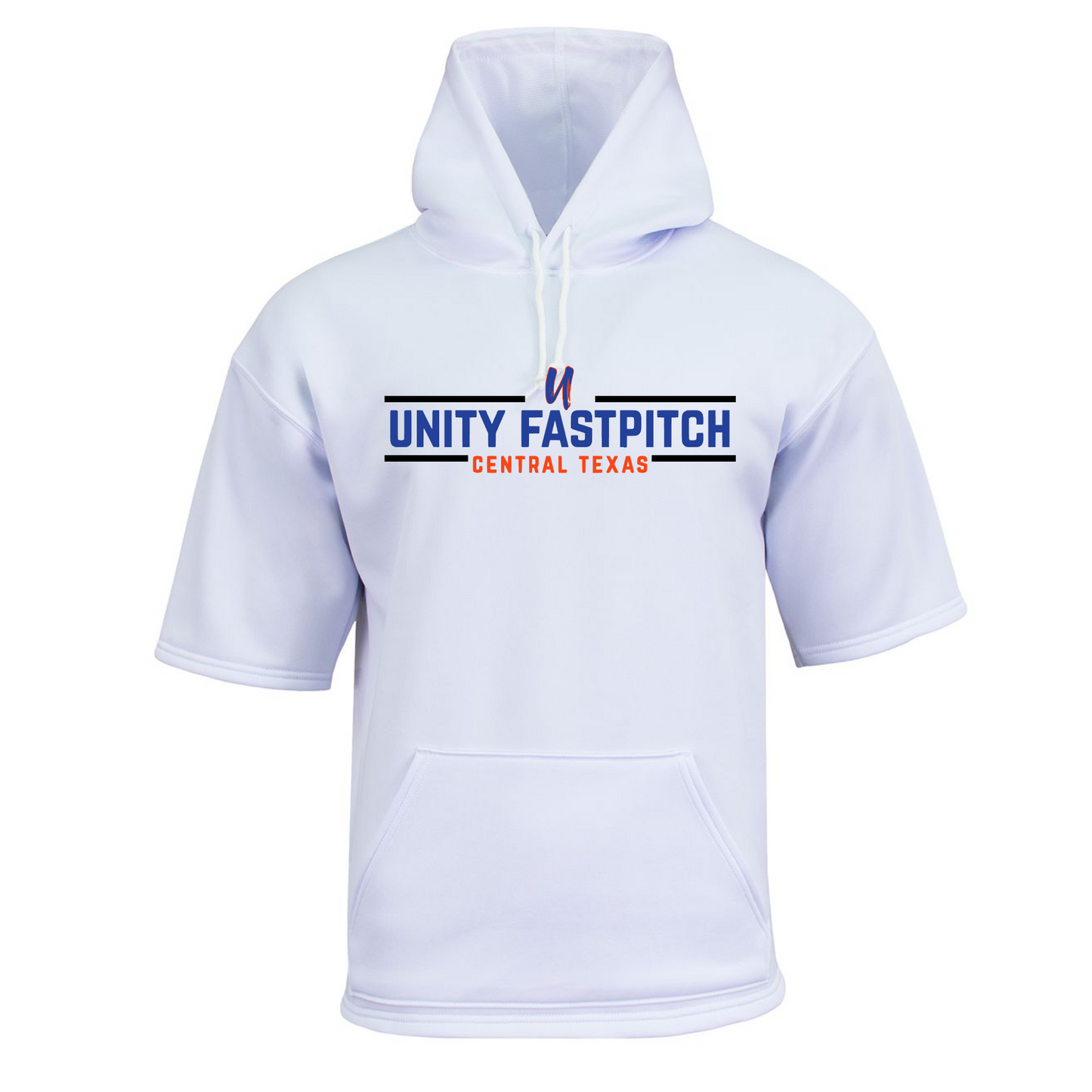 Short Sleeve White Fleece Hooded Sweatshirt – Unity Fastpitch Central Texas Logo | Athletic Team Hoodie