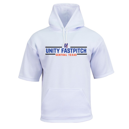 Short Sleeve White Fleece Hooded Sweatshirt – Unity Fastpitch Central Texas Logo | Athletic Team Hoodie