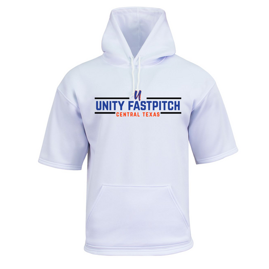Short Sleeve White Fleece Hooded Sweatshirt – Unity Fastpitch Central Texas Logo | Athletic Team Hoodie