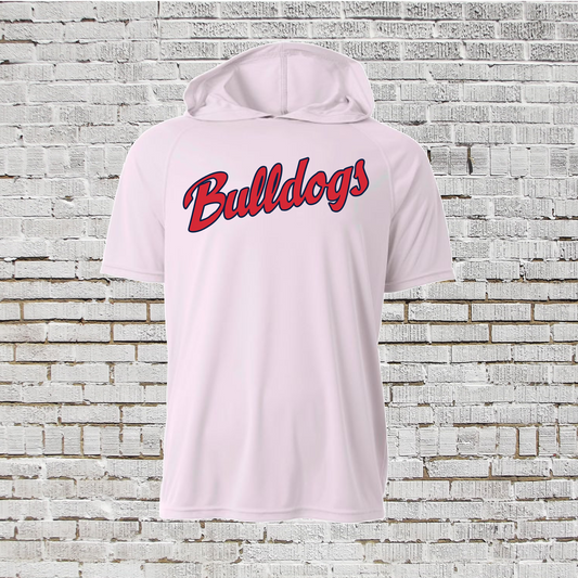 Drifit Bulldogs Baseball Hooded Tshirt, White Bulldogs Tee, Bulldogs Logo Shirt